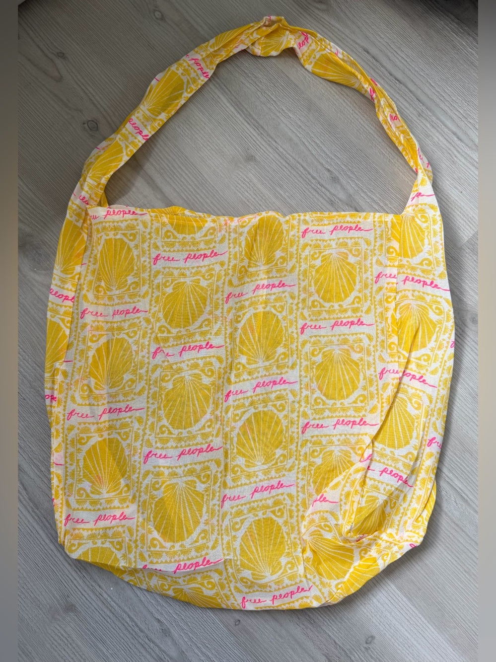 Free People Yellow Tote with Pink Logo Shell Print